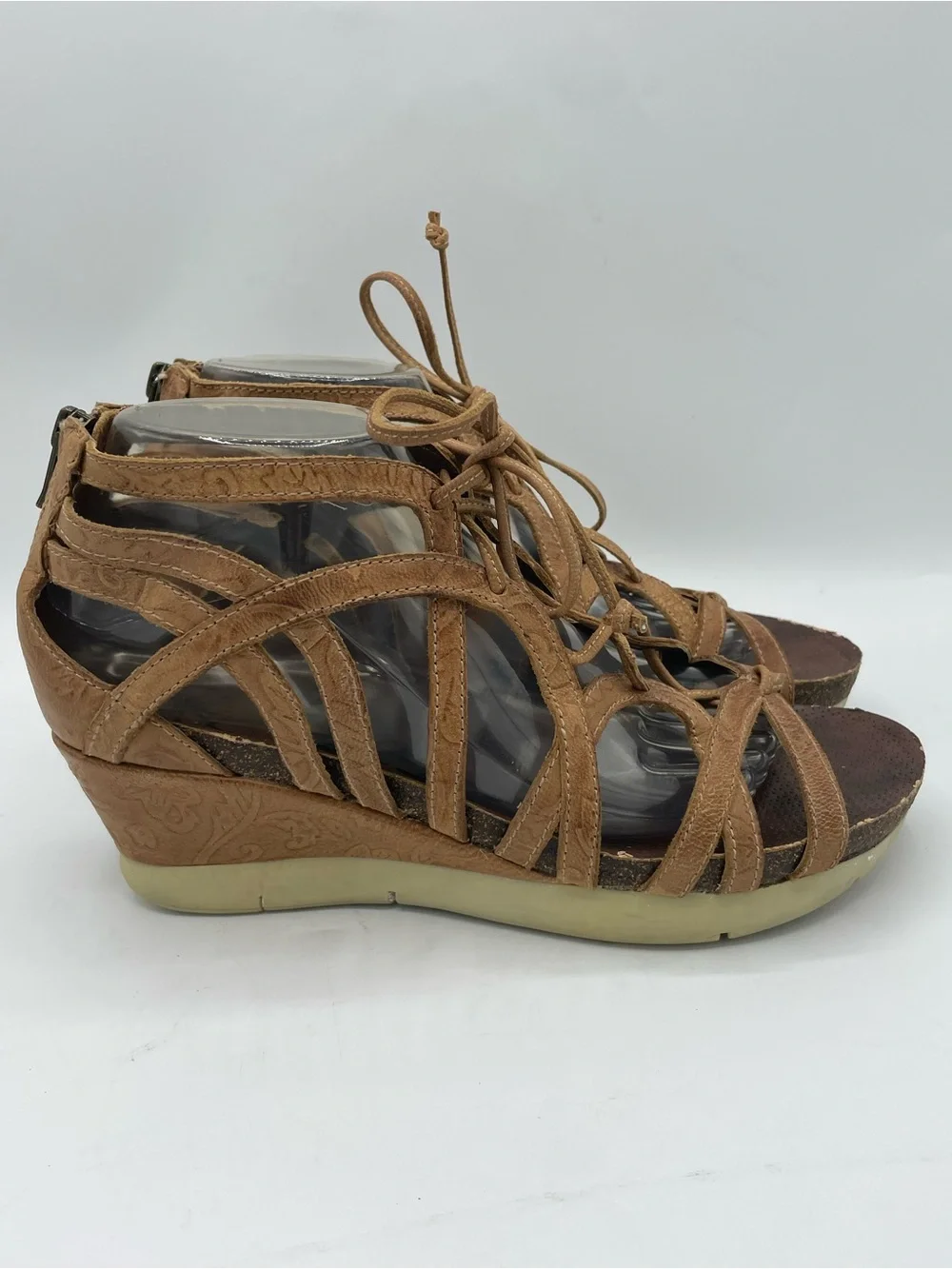 OTBT Nomadic Leather Tan Lace-Up Strappy Wedge Sandals.